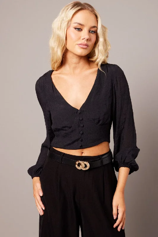 Black Crop Top Long Sleeve