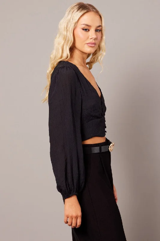 Black Crop Top Long Sleeve