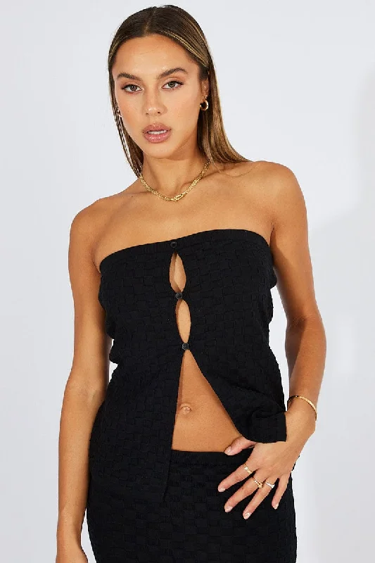 Black Knit Bandeau Top Longline