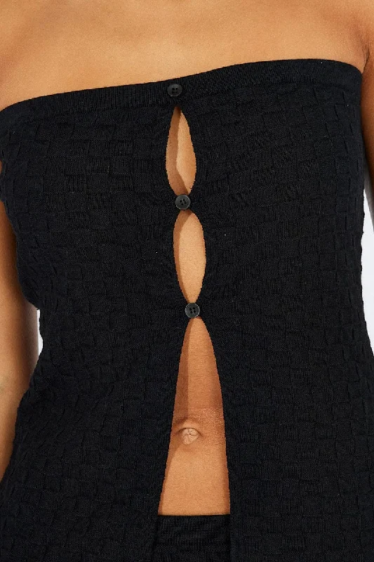 Black Knit Bandeau Top Longline