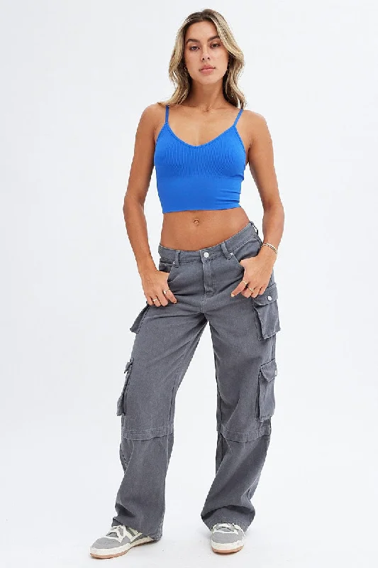 Blue Crop Singlet Top Seamless