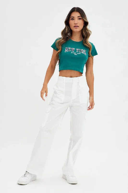 Green Baby Tee Short Sleeve Crop Round Neck