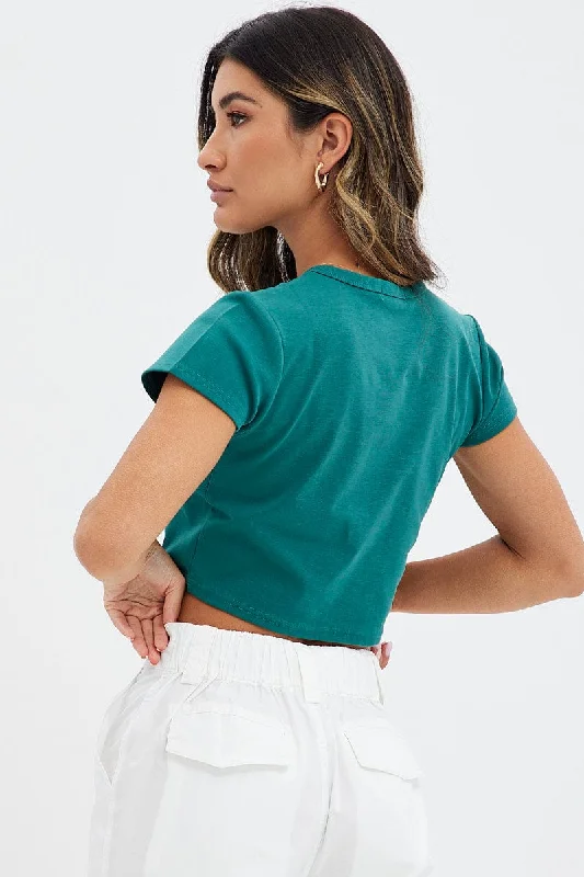 Green Baby Tee Short Sleeve Crop Round Neck