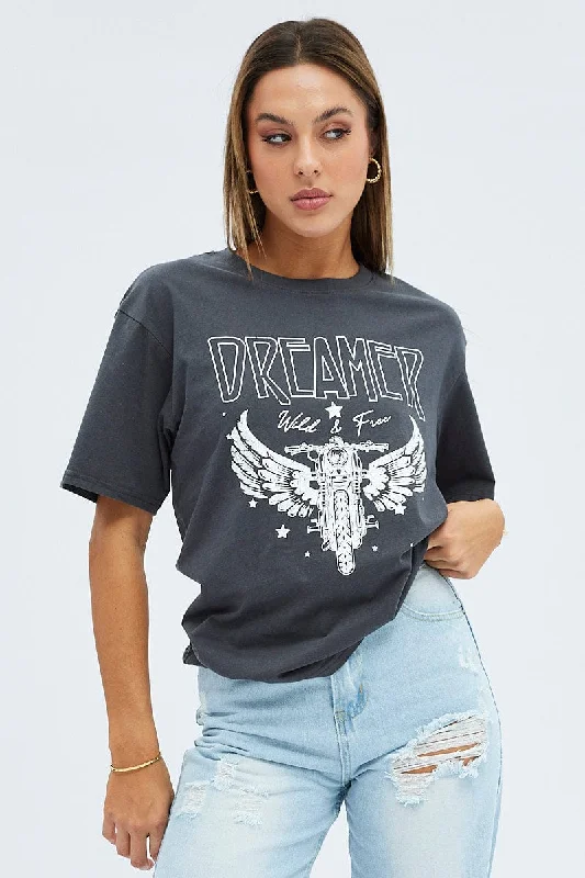 Grey Charcoal Short Sleeve Motorcycle Graphic Tee