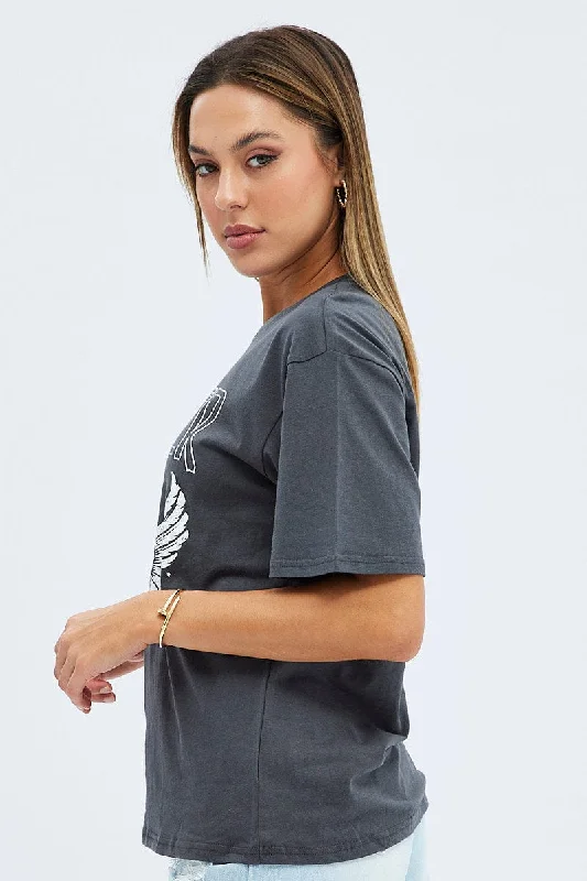 Grey Charcoal Short Sleeve Motorcycle Graphic Tee