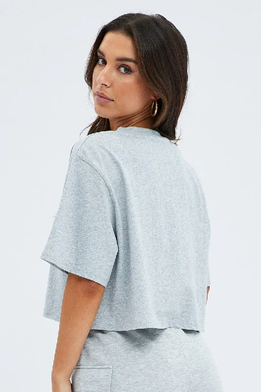 Grey Yoga Slogan Graphic Crop Oversized Tee T-shirt