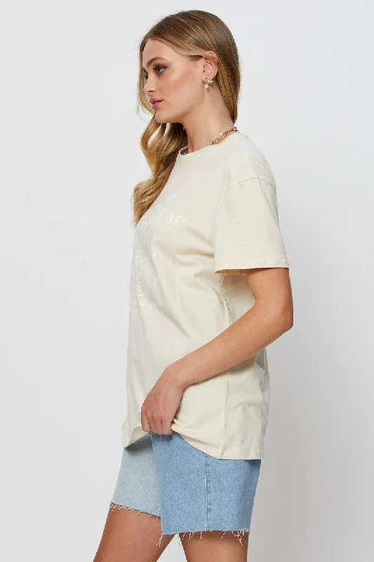 Beige Graphic T Shirt Short Sleeve