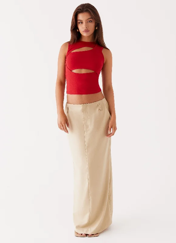 Beyond Cut Out Mesh Top - Red