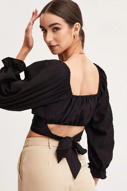 Black Crop Top Long Sleeve