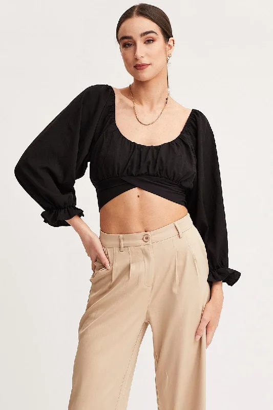 Black Crop Top Long Sleeve