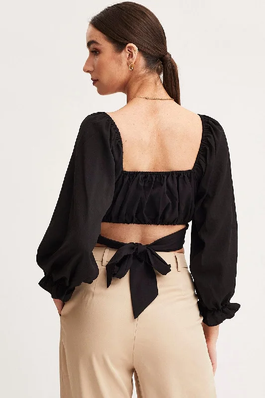 Black Crop Top Long Sleeve