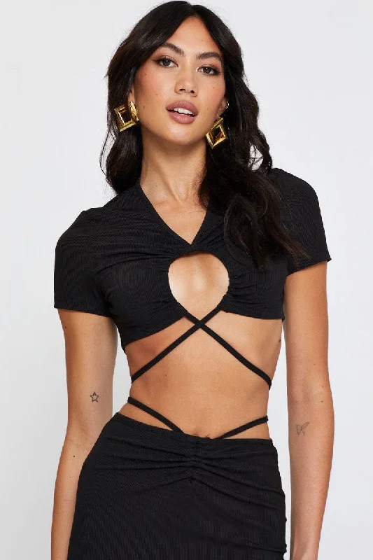 Black Crop Top Short Sleeve