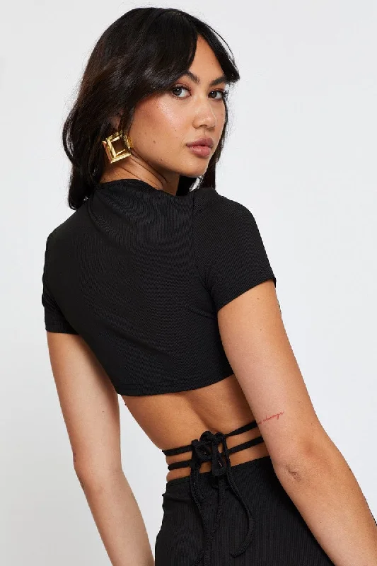 Black Crop Top Short Sleeve