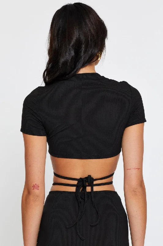 Black Crop Top Short Sleeve