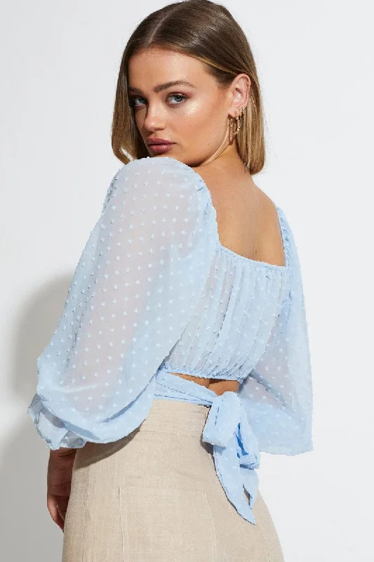 Blue Crop Top Long Sleeve