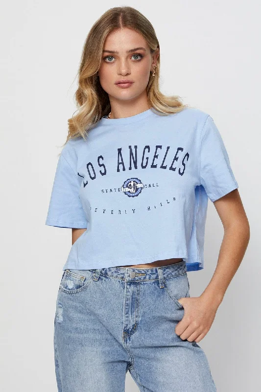 Blue Graphic T Shirt Short Sleeve Crop