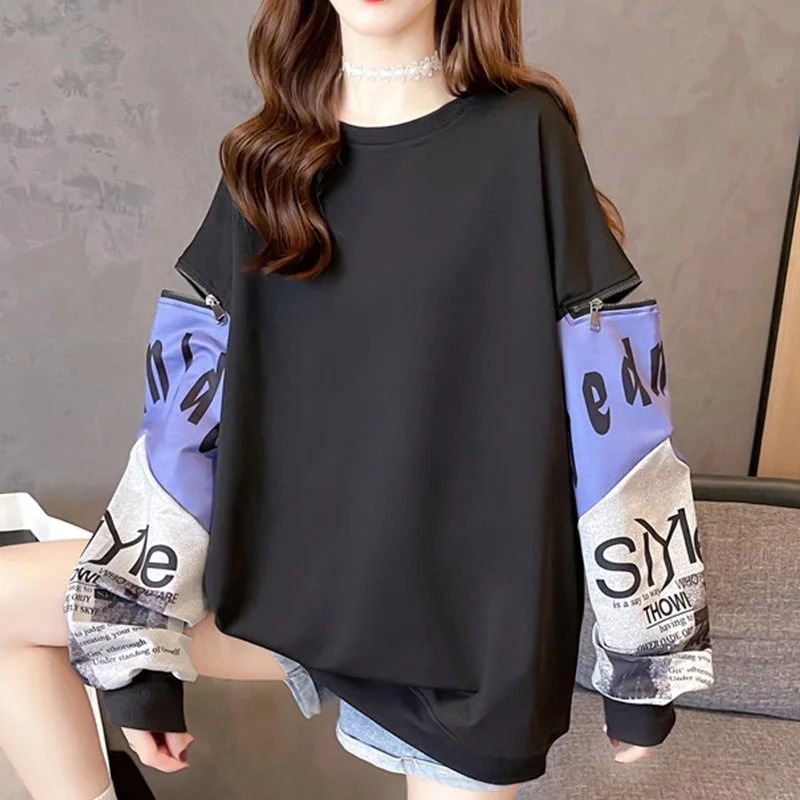 Cotton-Blend Casual Long Sleeve Sweatshirt