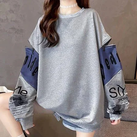 Cotton-Blend Casual Long Sleeve Sweatshirt