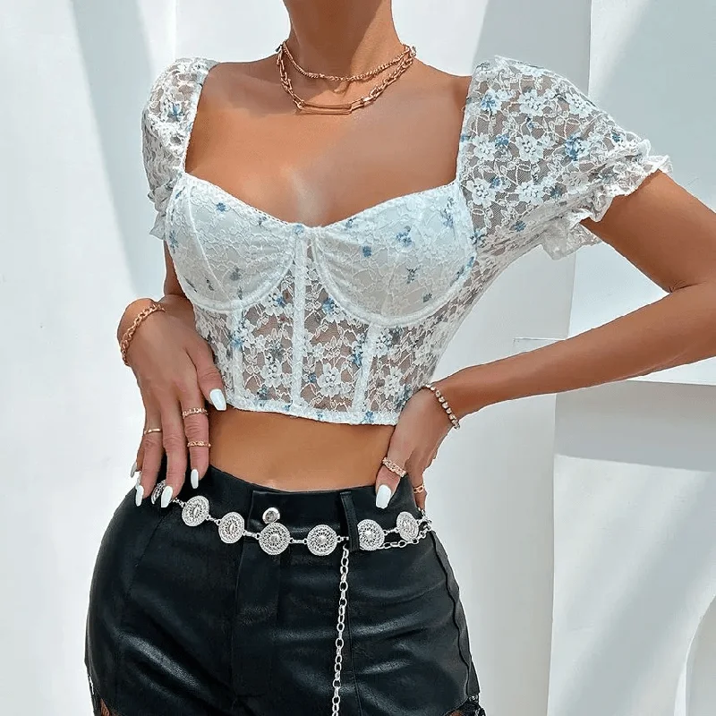 MegaBetty - Matilda Floral Lace Crop Bustier Top