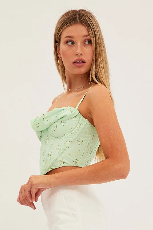 Green Corset Style Crop Top