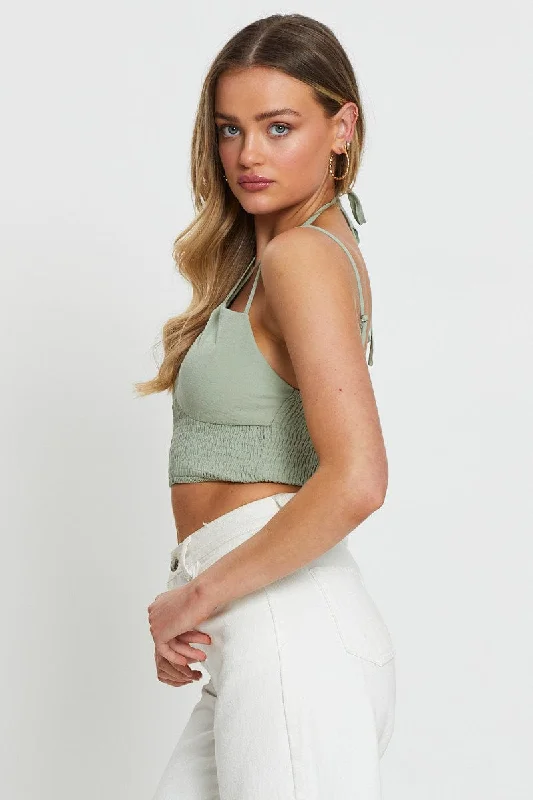 Green Singlet Top Sleeveless Crop