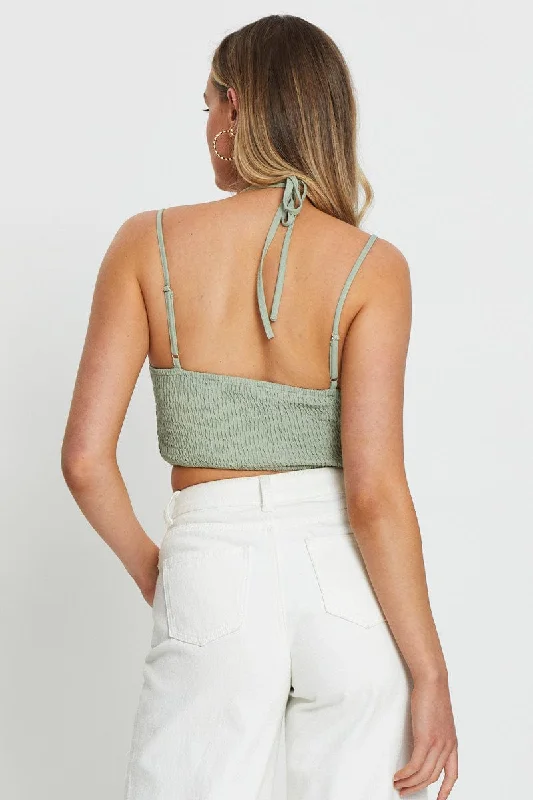 Green Singlet Top Sleeveless Crop