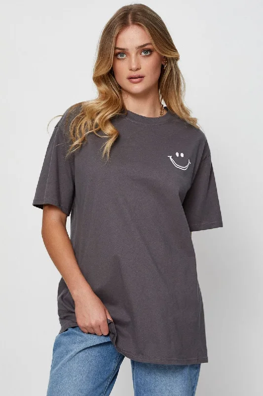 Grey Graphic T Shirt Short Sleeve