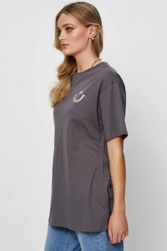 Grey Graphic T Shirt Short Sleeve