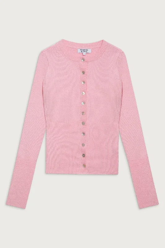 Lenon Cloud Knit Button Up Cardigan - Valentine Pink