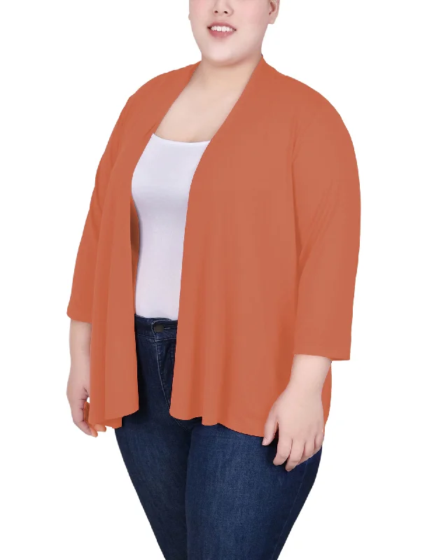 Plus Size Solid 3/4 Sleeve Cardigan