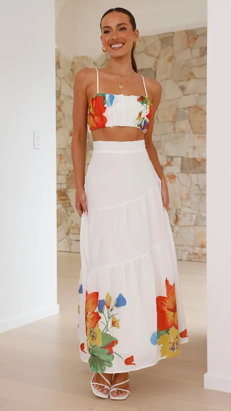 Saraya Top and Skirt Set - White Floral