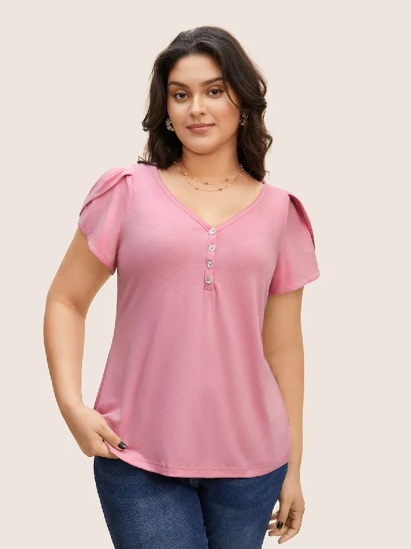 Medium stretch Petal Sleeve Button Up T-shirt