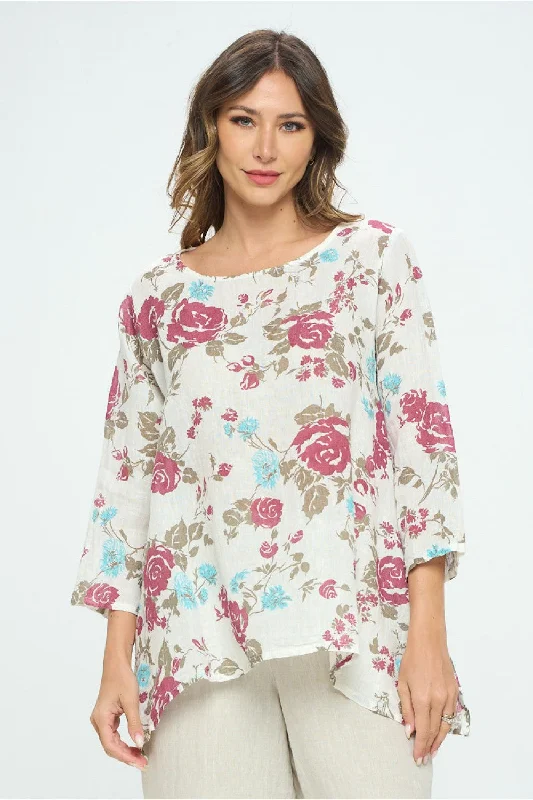 MT09-F5 Mesh Floral Basic Top-White