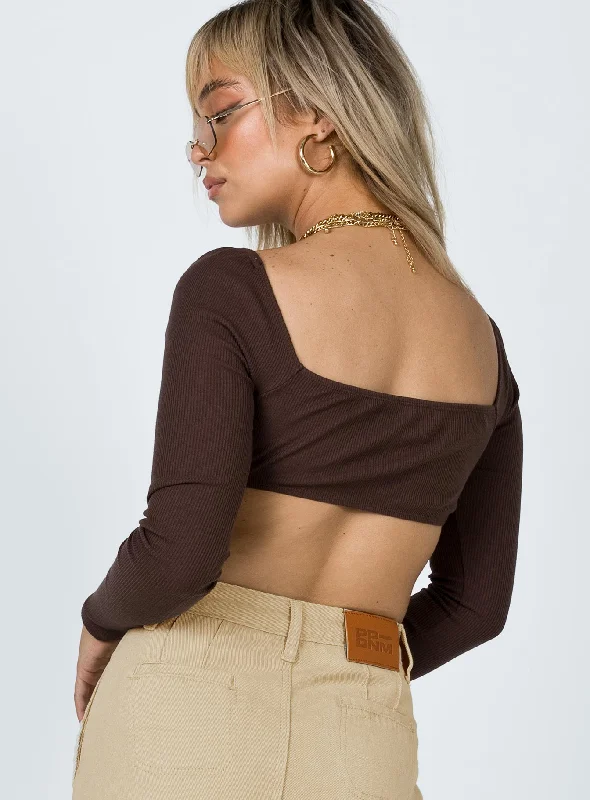 Becca Long Sleeve Crop Top Brown