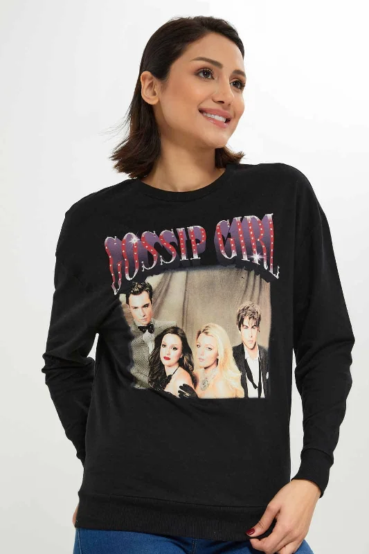 Women Black Gossip Girl Printed Sweatshirt