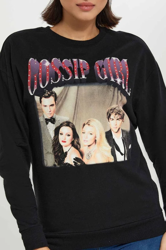 Women Black Gossip Girl Printed Sweatshirt