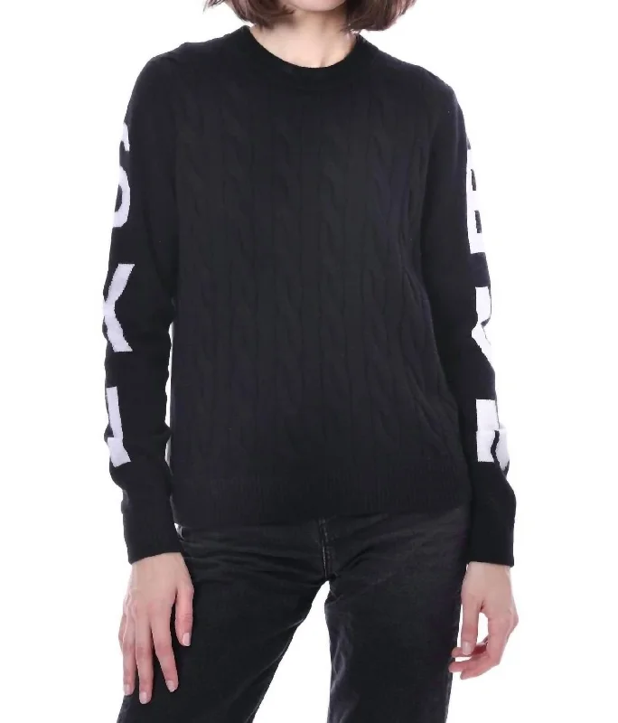 Cash Ski Bum Cable Crew Sweater In Black/white