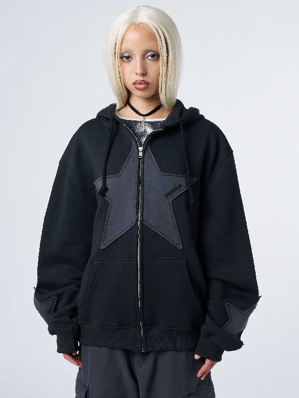 Celeste Star Black Oversized Zip Up Hoodie