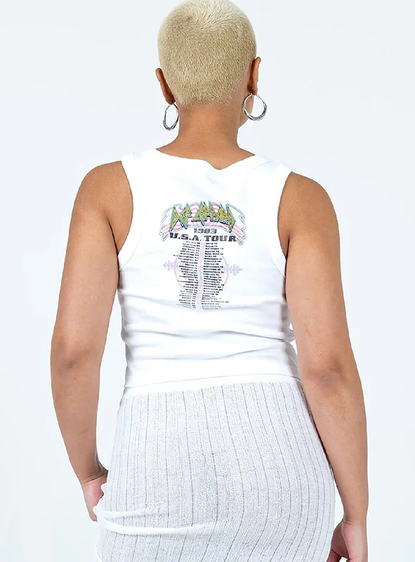 Def Leppard USA 1983 Tour Cropped Tank White