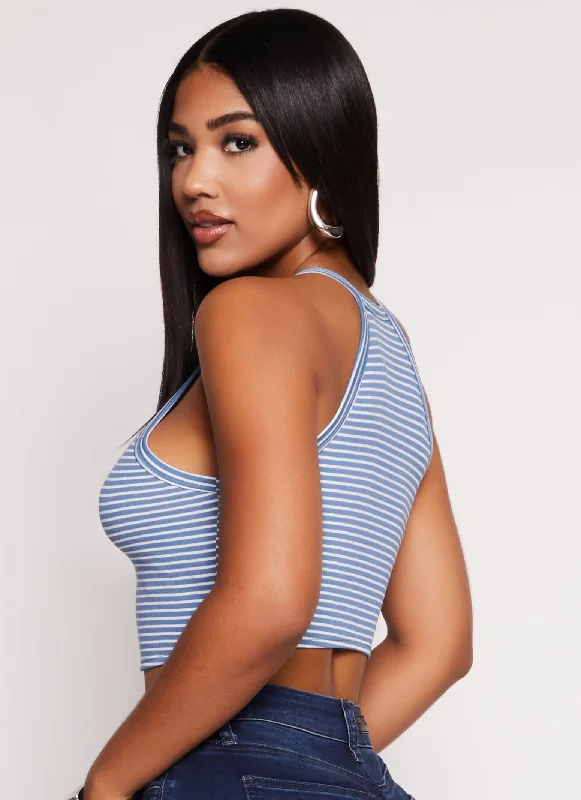 Striped Queen Foil Screen Crop Top