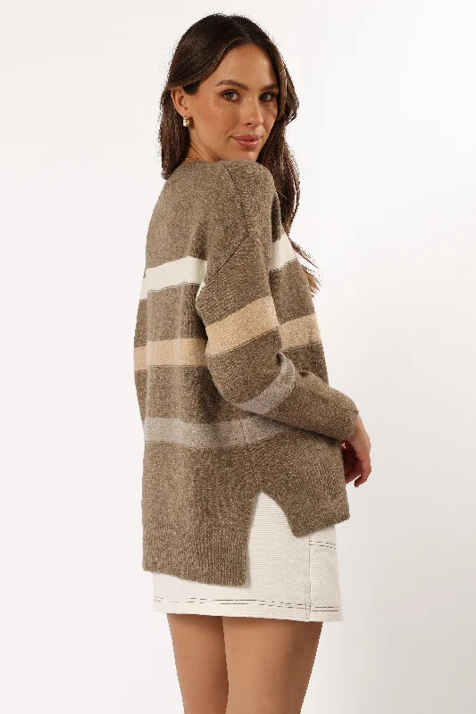 Esther Stripe Knit Sweater - Brown