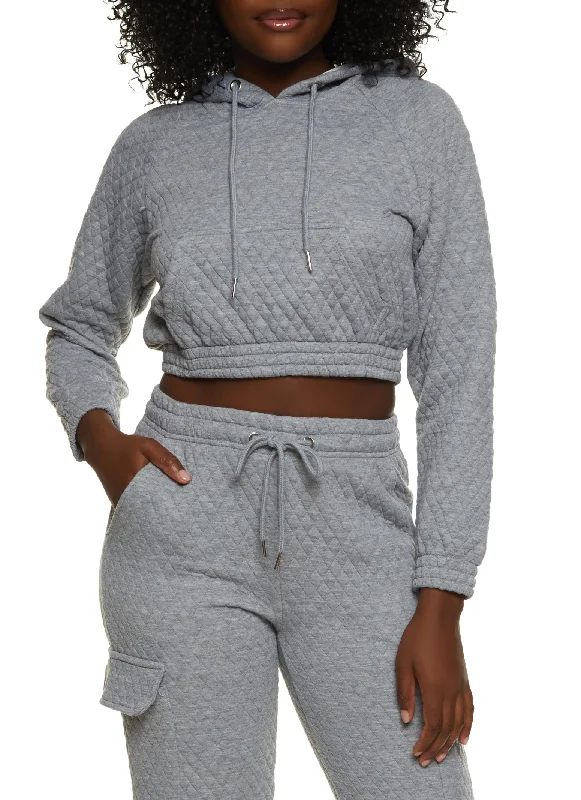 Quilted Cropped Pullover Hoodie