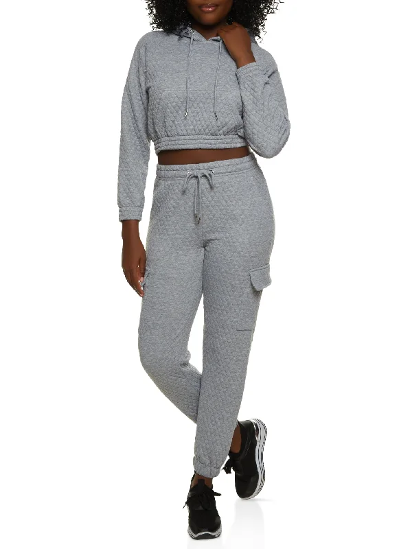 Quilted Cropped Pullover Hoodie