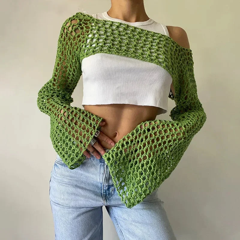 Knitted Mesh Green Beach Tee