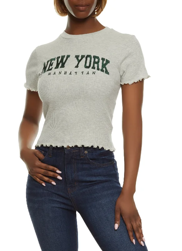 Ribbed New York Manhattan Cropped Graphic Tee