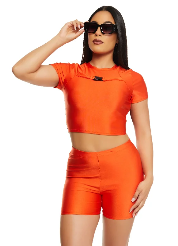 Spandex Buckle Detail Cropped Tee