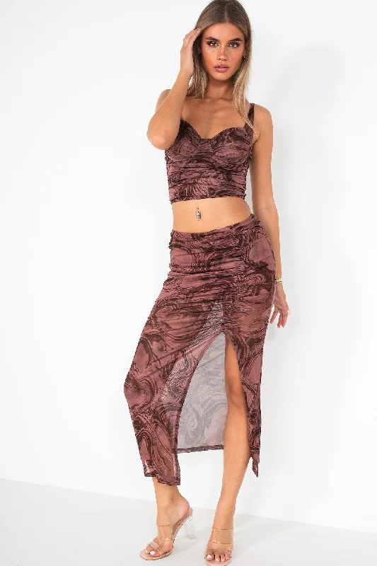 Orlanda Chocolate Ruched Crop Top