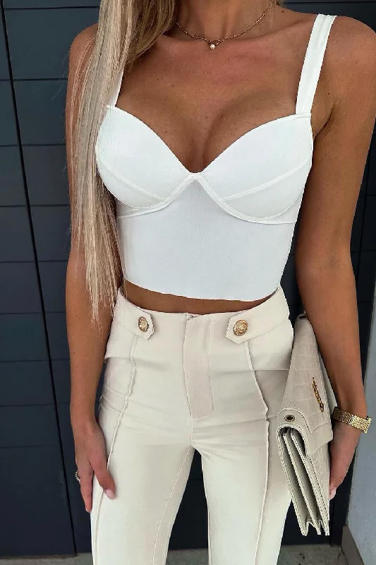 Orlene White Sleeveless Crop Top