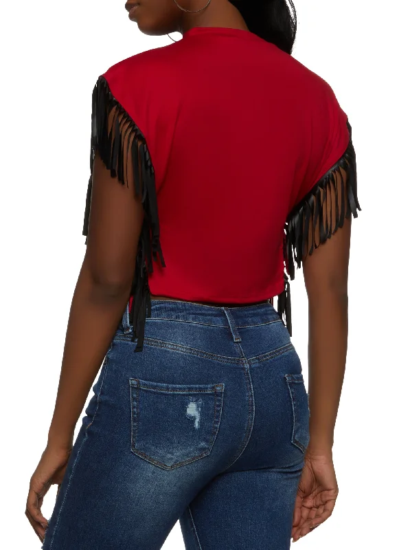 Fringe Tie Side Printed Crop Top