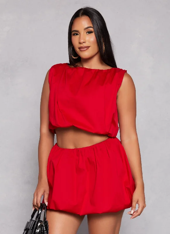 Poplin Ruched Balloon Crop Top